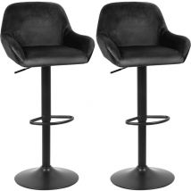 Haloyo - Lot de 2 tabourets de bar tissu noir Métal noir mat Tabouret de bar tissu
