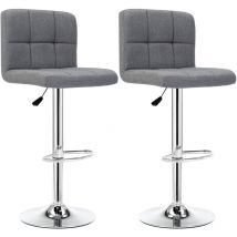 Lot de 2 Tabourets de Bar Hauteur Réglable avec Dossier en Tissu Socle et Repose-Pieds Chromés Gris Intimate Wm Heart