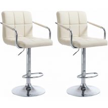 CLP - Lot de 2 Tabourets de Bar Lucy V2 en Similicuir Crème Chrome