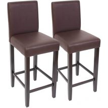 HHG - Lot de 2 tabourets de bar M37, simili-cuir mat, marron/pieds foncés