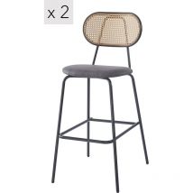 Nordlys - Lot de 2 Tabourets de Bar Metal Cannage Industriels
