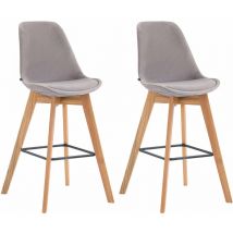 CLP - Lot de 2 tabourets de bar Metz en velours Pieds en bois Gris Nature