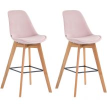 CLP - Lot de 2 tabourets de bar Metz en velours Pieds en bois Rose Nature