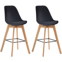 CLP - Lot de 2 tabourets de bar Metz en velours Pieds en bois Noir Nature