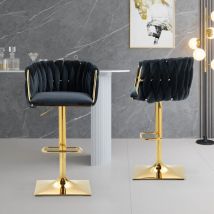 Tanant - Lot de 2 Tabourets de bar pivotants à 360° en velours - Tabourets de bar scandinave, avec dossier tressé et repose-pieds, Hauteur réglable