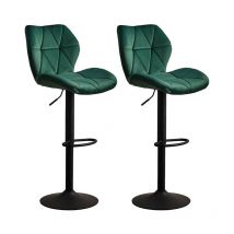 Clipop - Lot de 2 tabourets de bar pivotants en velours avec repose-pieds, dossier, base en métal mat et vérin à gaz pour la maison, la salle à