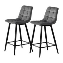 Clipop - Lot de 2 Tabourets de Bar, Tabouret de bar en velvet, Tabouret de bar avec dossier et pouf, Hauteur de l'assise 65 cm, Gris