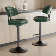 Lot de 2 Tabourets de Bar,Chaise de Bar Rembourré,Tabouret de Bar avec Repose-Pieds,Chaise Haute avec dossier,pour Bar/Cuisine Vert