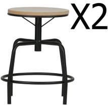 Lot de 2 tabourets en bois et métal coloris noir - Dim : h 48.5 x l 38 x p 38 cm Pegane