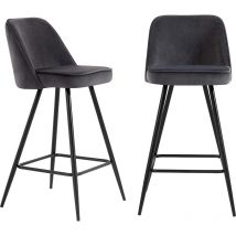 Baïta - Lot de 2 tabourets eugene en velours gris foncé avec pieds noir