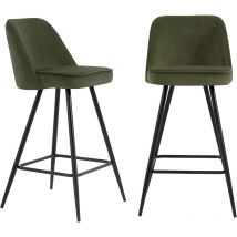Bata - Lot de 2 tabourets eugene en velours kaki avec pieds noir
