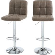Baïta - Lot de 2 tabourets gary en pu marron avec pieds argenté