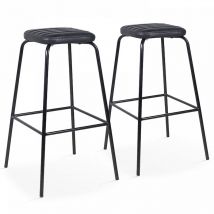 Oviala - Lot de 2 tabourets hauts en textile enduit noir