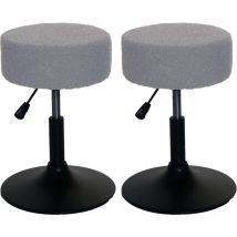 Lot de 2 tabourets HW C-C22, tabouret de maquillage, réglable en hauteur pivotant ø 37cm Tissu Bouclé 450g/m² mvg gris