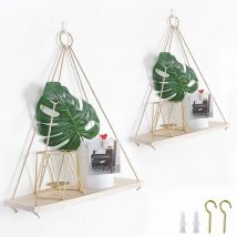 Lot de 2 étagères suspendues rustiques en bois vieilli avec corde et crochets