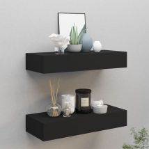 Lot de 2 Étagères à tiroirs murales Étagère de Rangement - Meuble de rangement Noir 60x23,5x10 cm MDF BV593341 - BonneVie