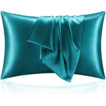 Lot de 2 taies d'oreiller en satin de soie, idéales pour les cheveux et la peau, bleu clair de lune, taie d'oreiller extra douce de taille standard