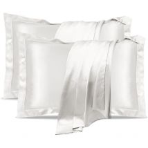 Lot de 2 taies d'oreiller en soie, taie d'oreiller 100 % soie de mûrier naturelle pour la santé des cheveux et de la peau, taille standard 50 x 75