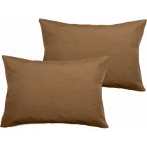 Lot de 2 taies d'oreiller percale pur coton peigné longues fibres 80 fils/cm² Vent Du Sud Cognac - Lot de 2 taies d'oreiller 50 x 70 + 5 cm Volant