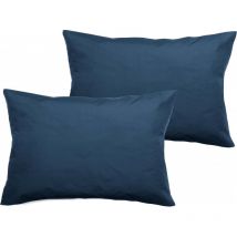Lot de 2 taies d'oreiller percale pur coton peigné longues fibres 80 fils/cm² Vent Du Sud Marine - Lot de 2 taies d'oreiller 50 x 70 + 5 cm Volant
