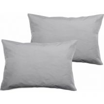 Lot de 2 taies d'oreiller percale pur coton peigné longues fibres 80 fils/cm² Vent Du Sud Perle - Lot de 2 taies d'oreiller 50 x 70 + 5 cm Volant