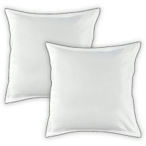 Lot de 2 taies d'oreiller unies en coton finition bourdon blanc 65x65cm