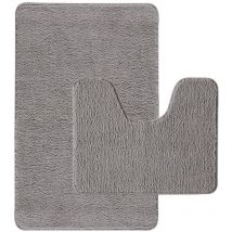 Lot de 2 tapis de bain polyester 50x80cm + contour gris