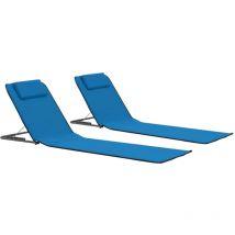 Lot de 2 Tapis de plage pliables, Chaises de jardin, Bains de soleil Acier et tissu Bleu PEWV10452 design in