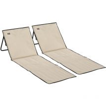 Outsunny - Lot de 2 tapis de plage rembourrés pliables - matelas de plage - dossier inclinable, rangement - métal polyester beige