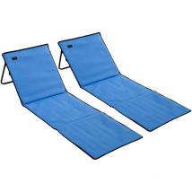 Outsunny - Lot de 2 tapis de plage rembourrés pliables - matelas de plage - dossier inclinable, rangement - métal polyester bleu