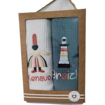 Lot de 2 torchons 50 x 70 cm Bigouden et phare bretagne