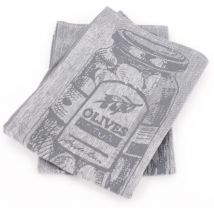 Lot de 2 torchons cuisine toile olives coton et lin