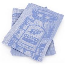 Lot de 2 torchons cuisine toile olives coton et lin