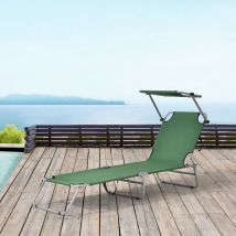 Casa.pro - Lot de 2 Transats Argozelo avec Pare-Soleil Acier Polyester Argenté Vert Foncé [ ]