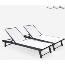 Beach And Garden Design - Lot de 2 transats de jardin avec roues réglables en aluminium Rimini - Blanc