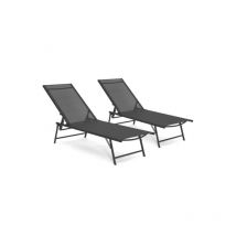 Lot de 2 transats de jardin inclinables KAILUA en acier gris anthracite et toile grise