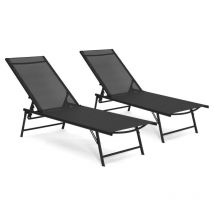 Idmarket - Lot de 2 transats de jardin inclinables kailua en acier noir et toile noire