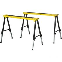 Lot de 2 tréteaux pliables telescopiques poignée transport dim. 100L x 49l x 62-89,5H cm surface antidérapante métal noir jaune