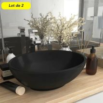 Le Poisson Qui Jardine - Lot de 2 Vasques de Salle de Bain Ovale. Noir Mat. Lavabo moderne sans Mitigeur - Noir