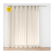 Lot de 2 Voilage à œillets grande largeur 300 x 240 cm voile tissé Carlin Beige