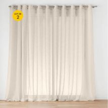 Lot de 2 Voilage à œillets pour baie vitrée 400 x 240 cm voile tissé Carlin Beige