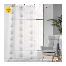 Lot de 2 Voilages a oeillets 140 x 240 cm voile sablé brodé Palmaris Gris