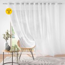 Lot de 2 voilages largeur baie vitrée 400 x 240 cm voile sablé Lissea Blanc