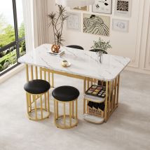 Ensemble table à manger (avec table à manger, 4 chaises), ensemble table de cuisine avec structure en acier, table à manger avec espace de