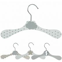 Lot de 20 cintres en bois 28 cm pour bébé, enfant avec crochet pivotant - Cintre blanc à pois gris et nuage gris Monsieur Bébé