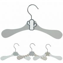 Lot de 20 cintres en bois 28 cm pour bébé, enfant avec crochet pivotant - Cintre gris et cactus blanc Monsieur Bébé