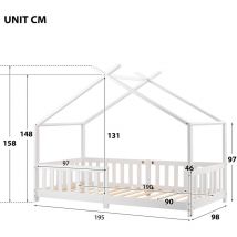 L&h-cfcahl - 190x90cm Beau lit de maison Lit d'enfant,bois massif avec barrière et sommier à lattes, avec protection antichute pour chambre d'enfant