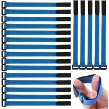 Lot de 20 pièce Attaches de Câbles, 2 ×30 cm Serres-Câbles Réutilisables, Attache Câble, Crochet et Boucle (Bleu)