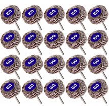 Lot de 20 Roue à Lamelles Grain 80, Papier Abrasif Roue de Polissage Roue à Lamelles Dremel 10mm