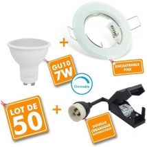 Arum Lighting - Set mit 50 led Einbaustrahlern Weiß Fest mit GU10 7W dimmbarem Leuchtmittel Farbtemperatur: 4000K neutralweiß